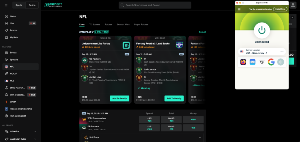 ESPN BET unblocked with ExpressVPN
