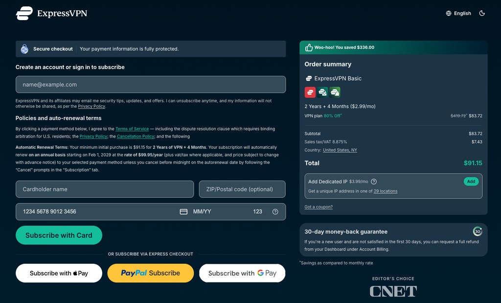 ExpressVPN checkout page with Black Friday discount applied