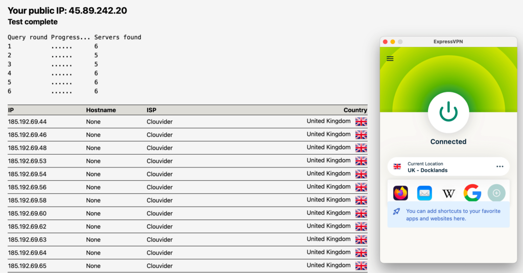 ExpressVPN leak test