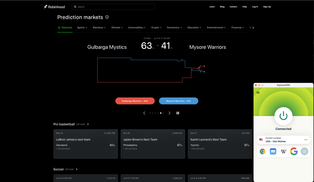 Accessing Robinhood with ExpressVPN while connected to a US server