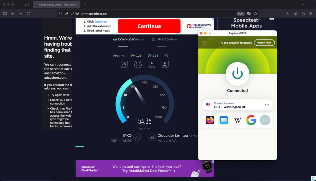 ExpressVPN speed test process