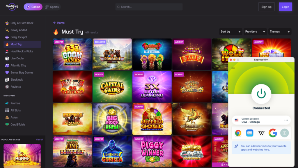 ExpressVPN unblocking Hard Rock Bet in the US