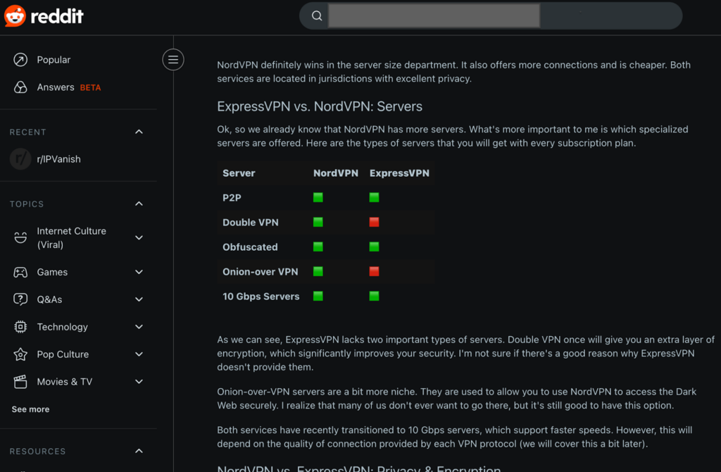 ExpressVPn vs NordVPN comparison on Reddit