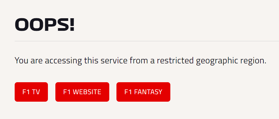 Error message as a result of restricted F1 TV Pro availability in Japan