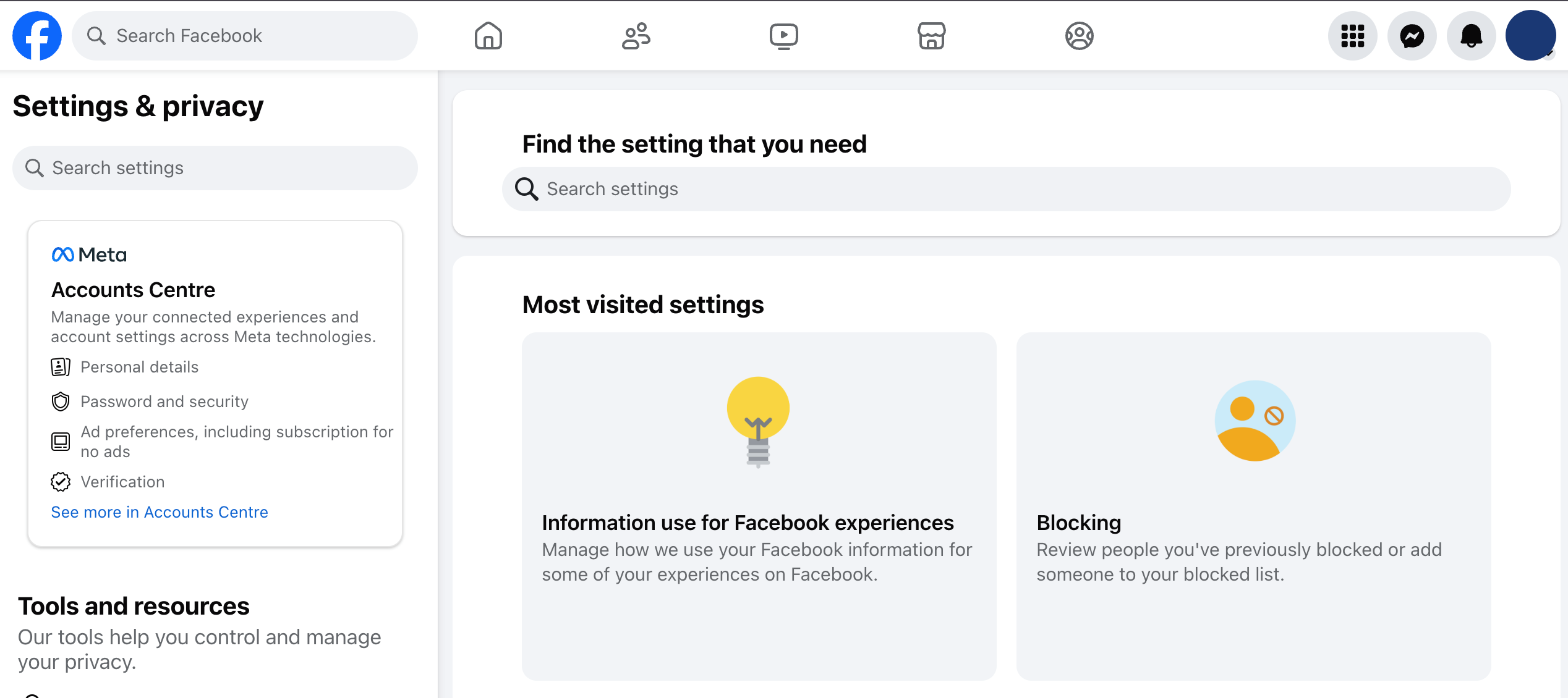 Facebook privacy settings and controls