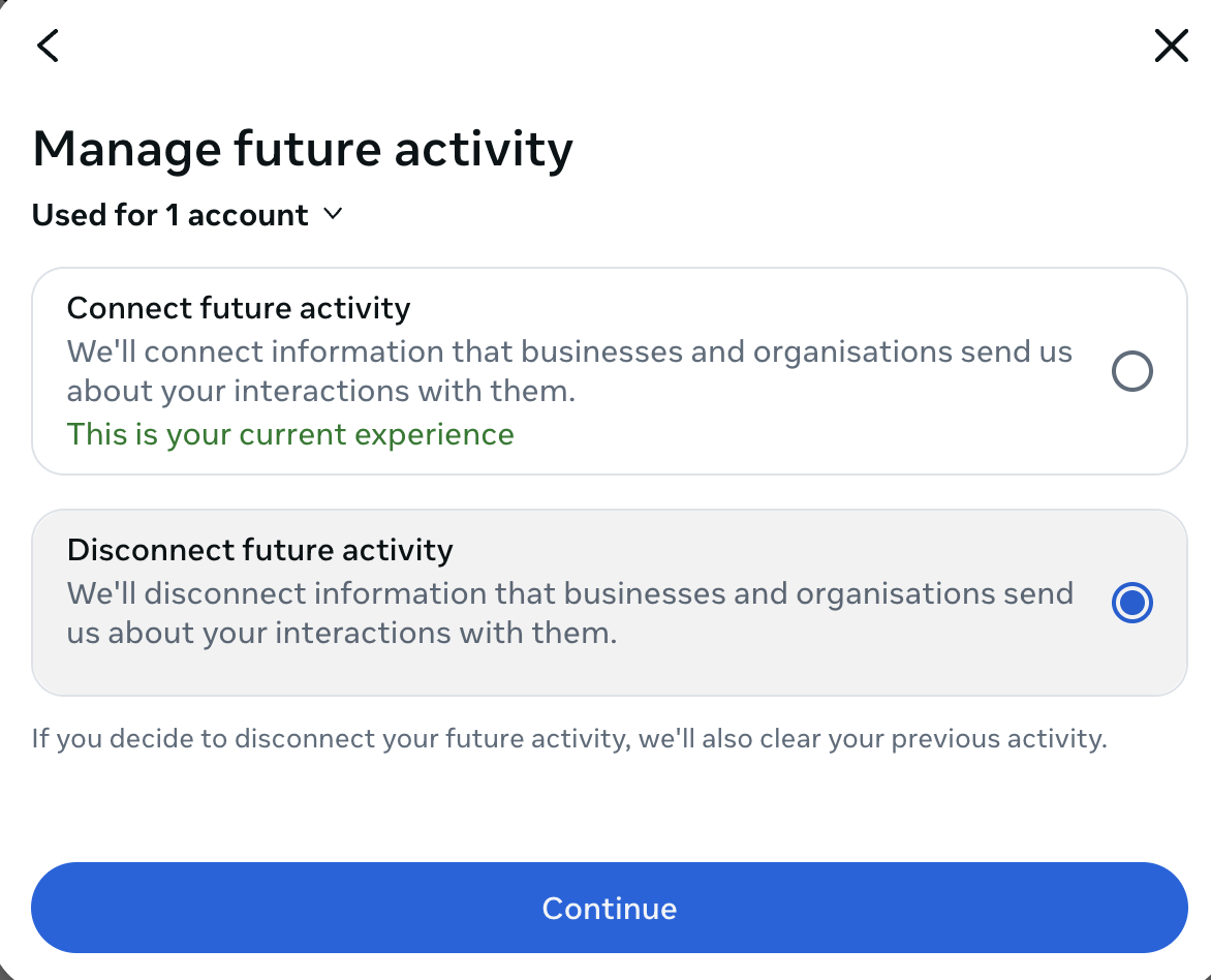 Disable future activity sharing in Facebook Manage future activity settings