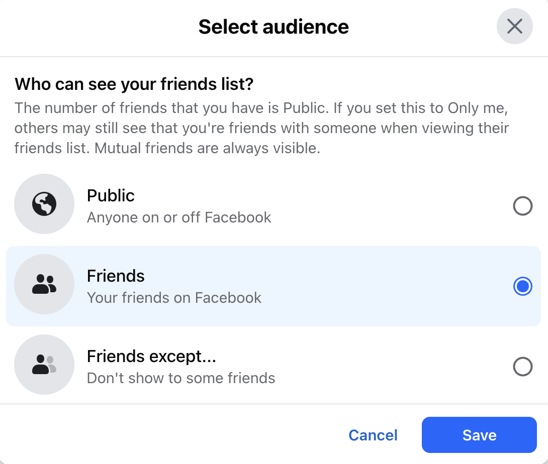 Select the audience of who can send you friend requests and see your friends list