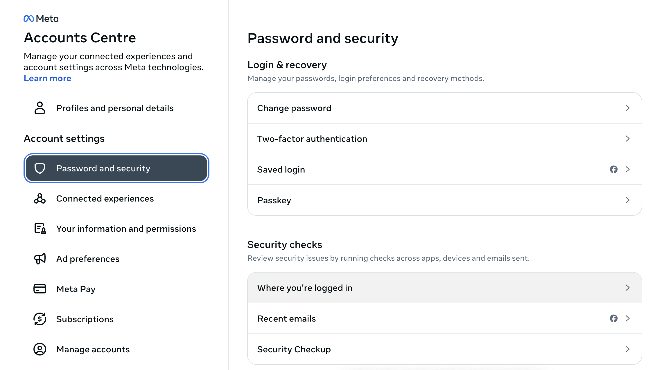 Review Where you're logged in under Password and Security to check for unrecognized Facebook logins