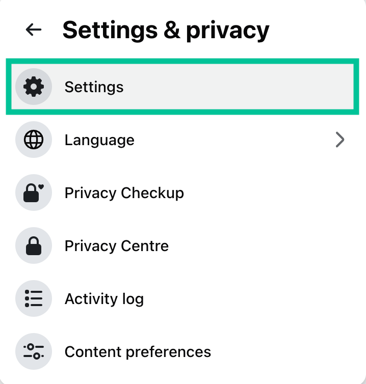 Open Facebook Settings from Settings and privacy menu