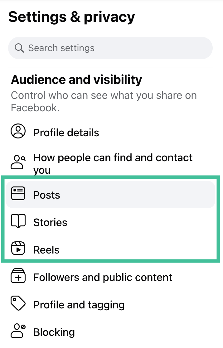 Select Posts under Facebook settings to change default settings of future posts