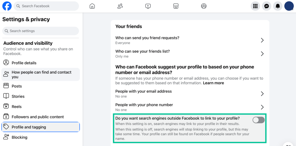 Toggle off "Do you want search engines outside of Facebook to link to your profile?" to stop your profile from appearing in search results