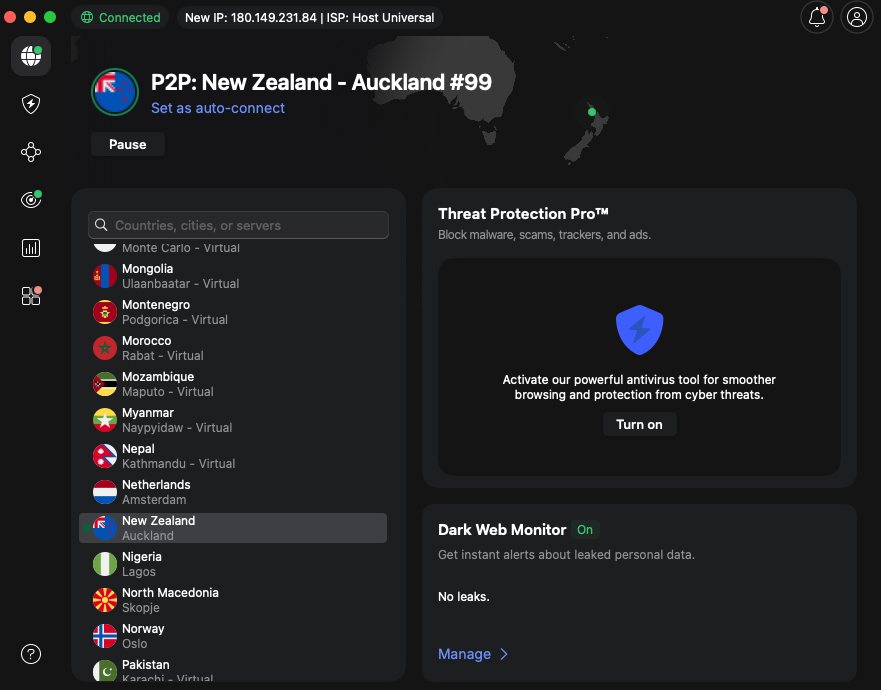 Connecting to a location with free NASCAR access using NordVPN