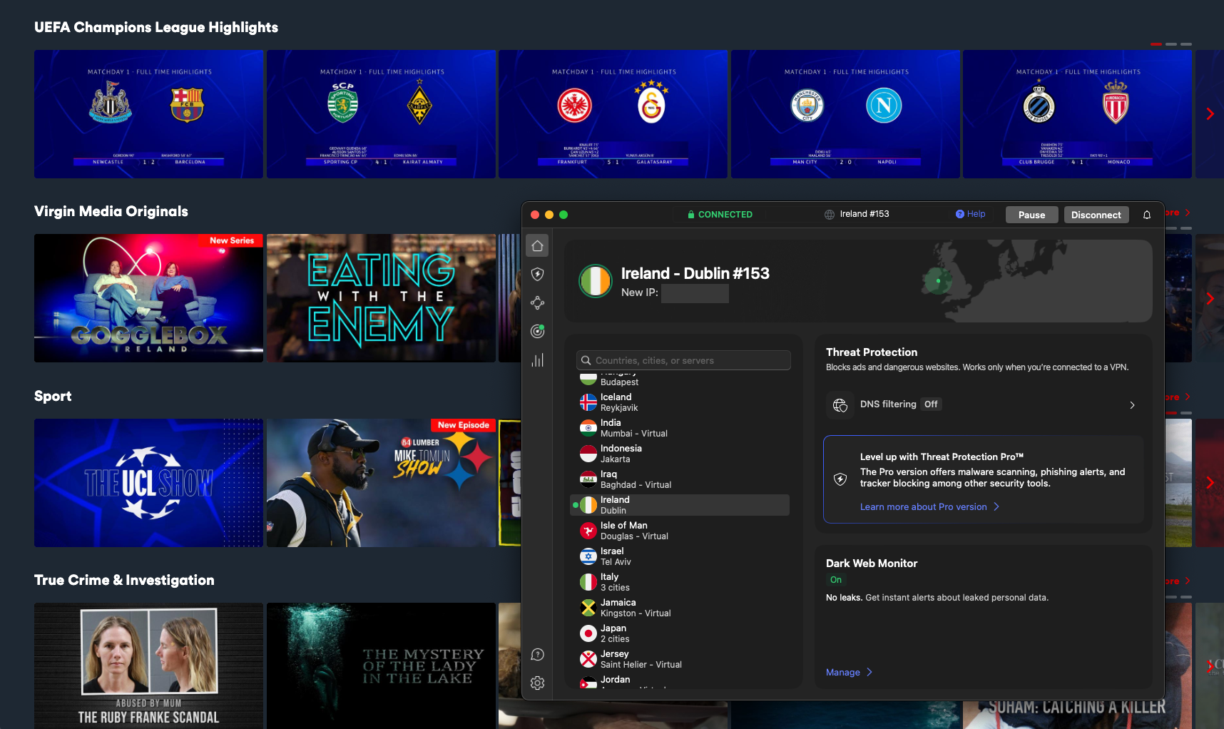 Virgin Media Player is the best Irish options to stream football for free
