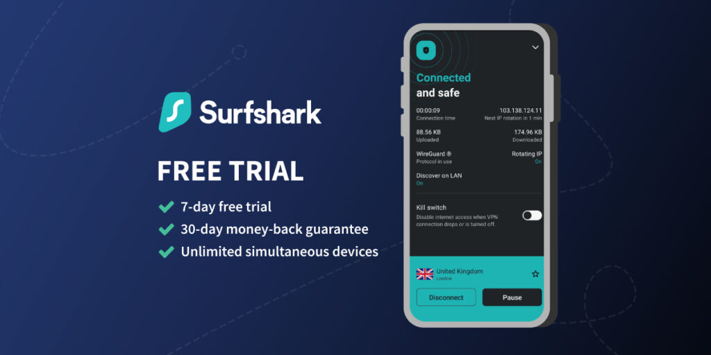 Surfshark offers 7-day free trial for all devices