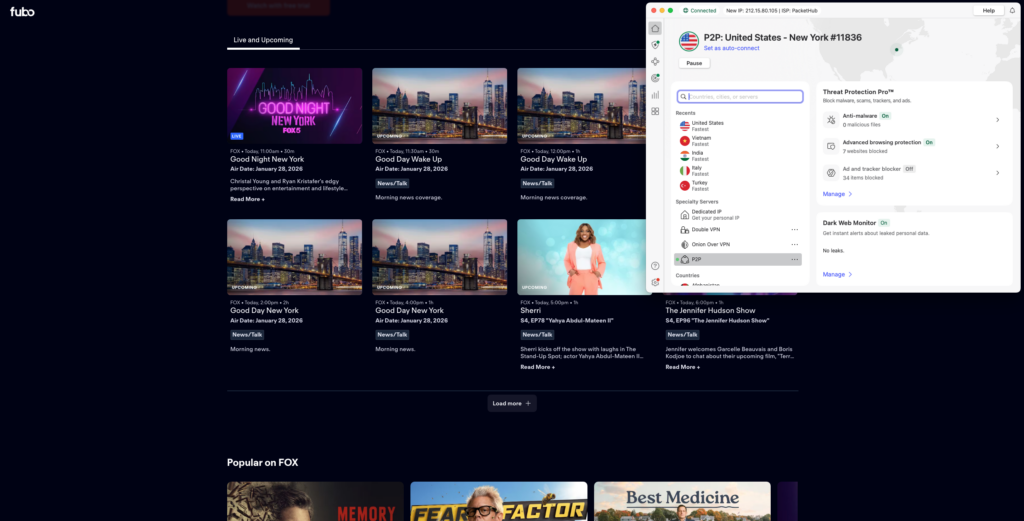 FuboTV unlocked with NordVPN