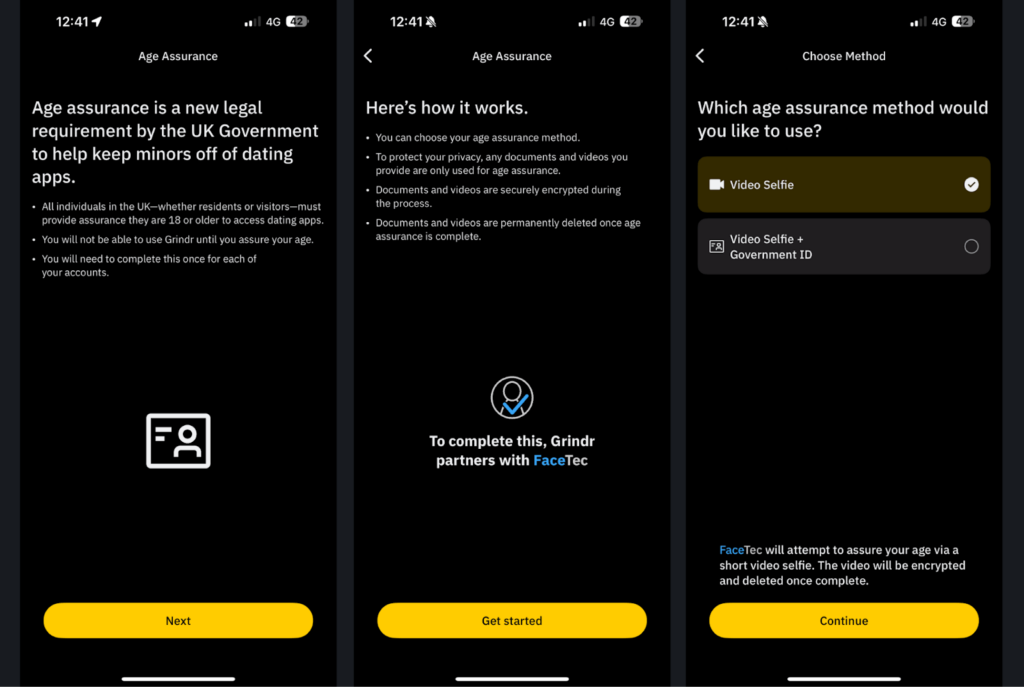Grindr age verification UK requirements within the app