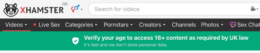 xHamster age verification notification