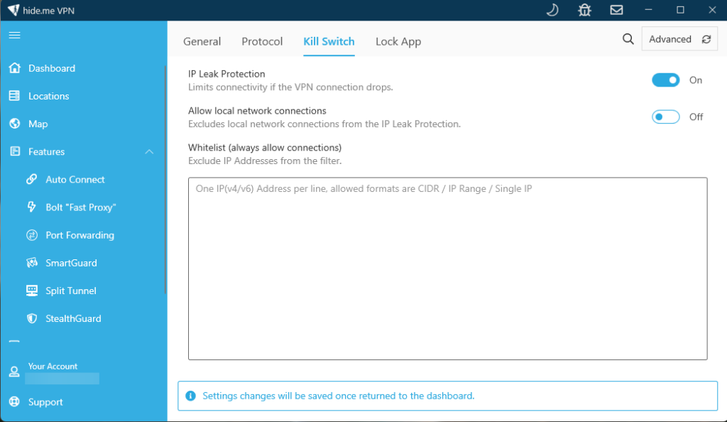Hide.me security and privacy settings can be heavily tailored