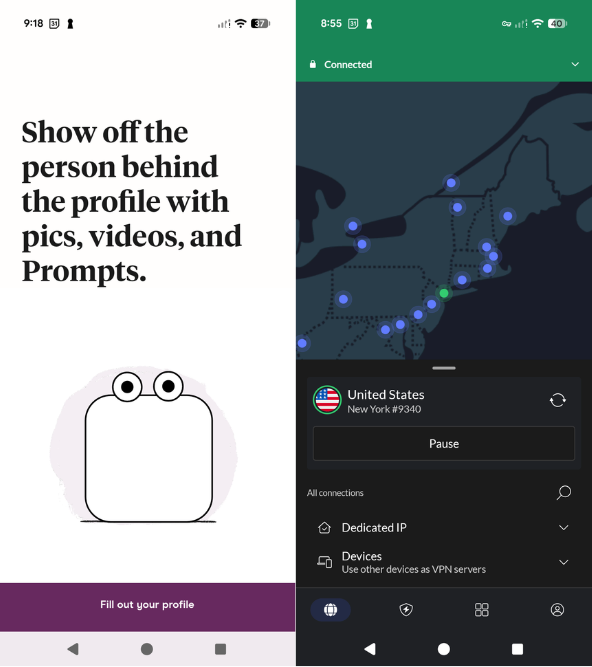 Accessing Hinge with NordVPN