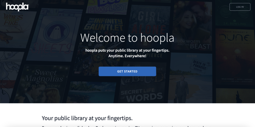Screenshot of the Hoopla homepage
