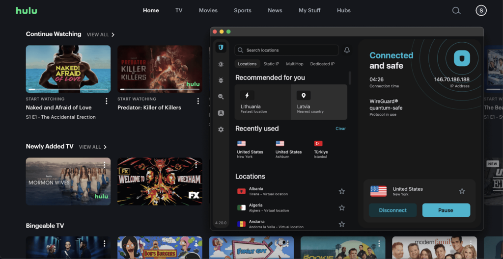 Hulu unblocked with Surfshark