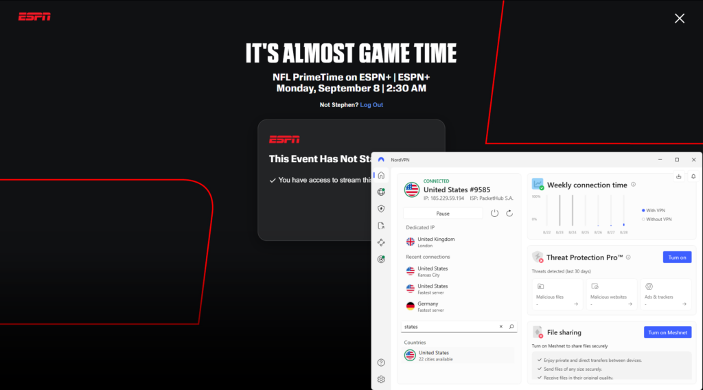 ESPN with NordVPN
