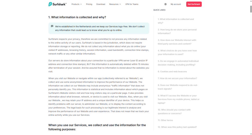 Surfshark's no-logs policy