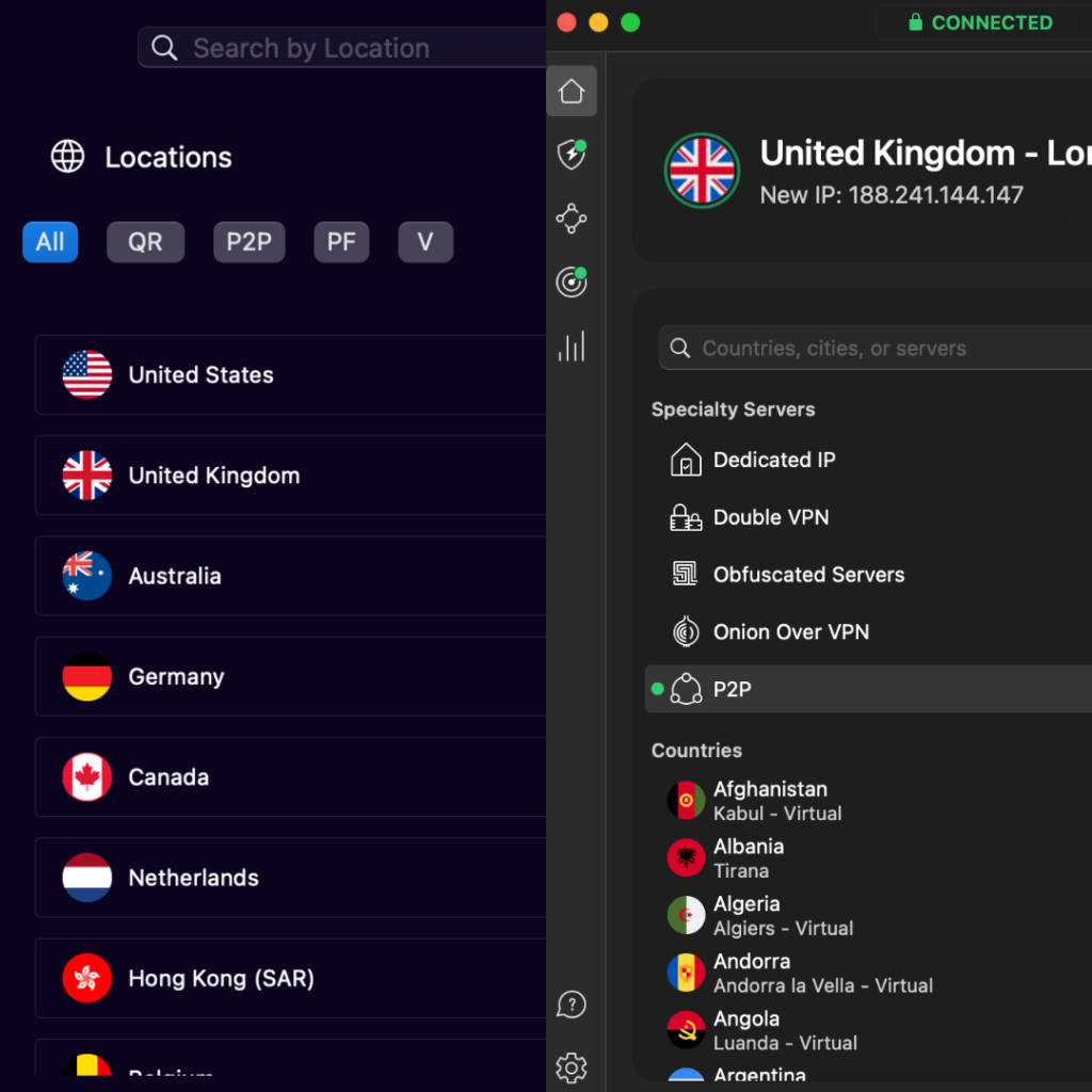 PureVPN's and NordVPN's specialty servers
