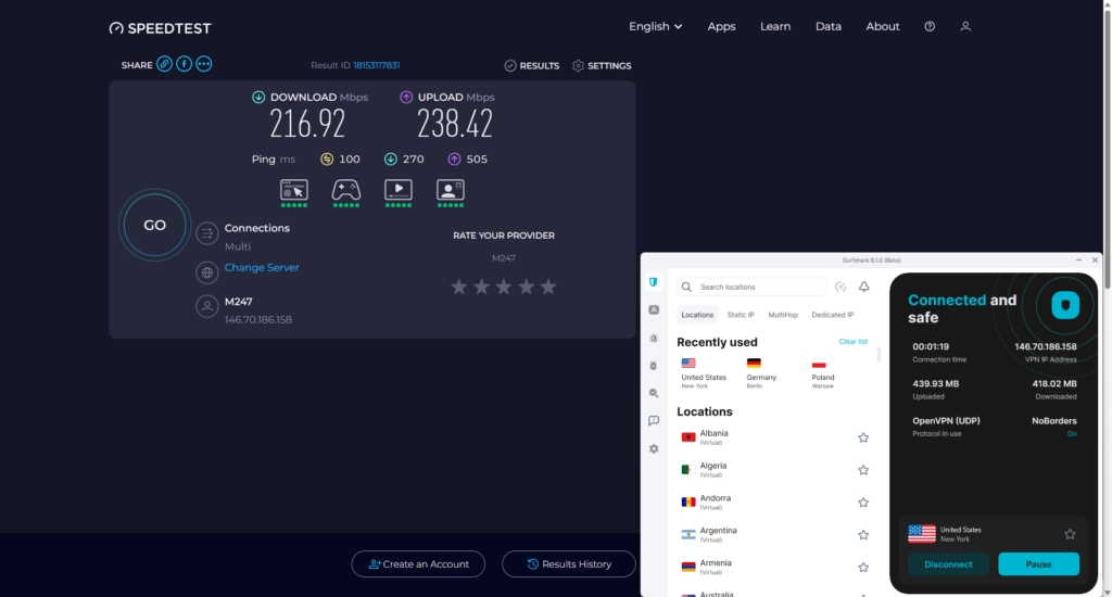 Surfshark speed test