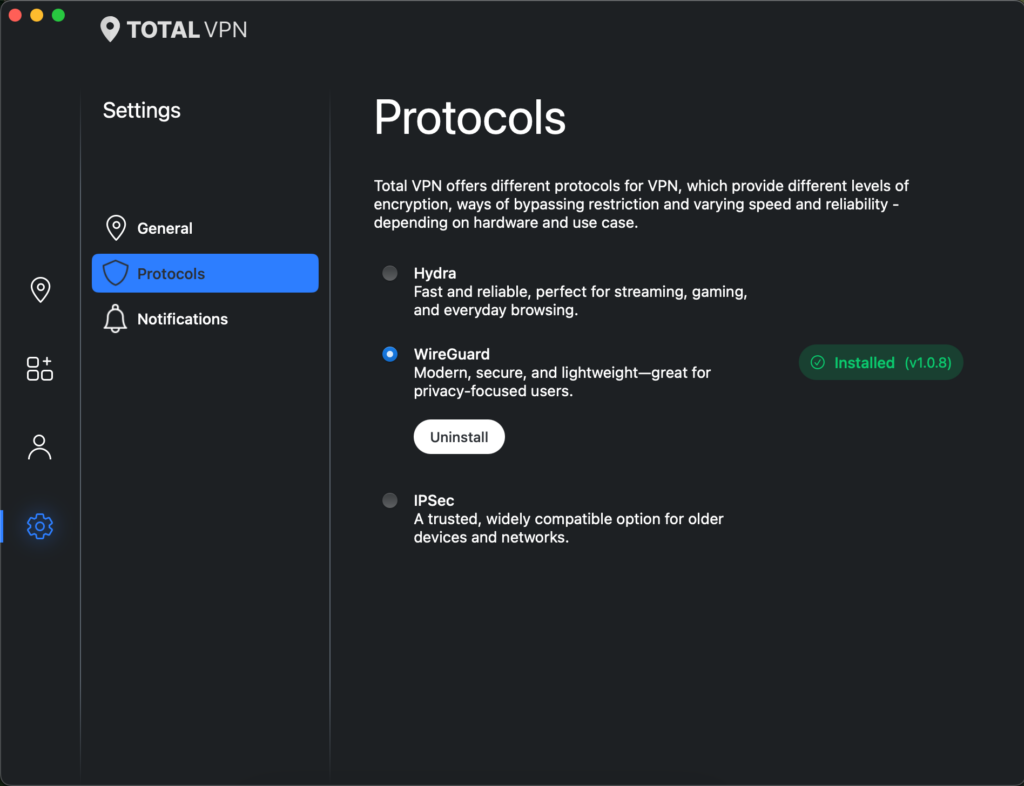 TotalVPN protocols
