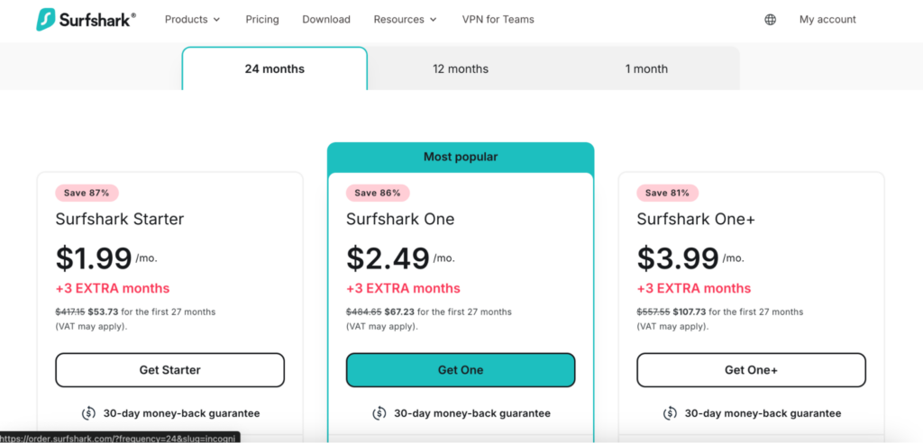 Surfshark's 2-year subscriptions with discounts applied