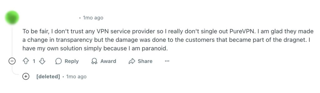 PureVPN review on Reddit