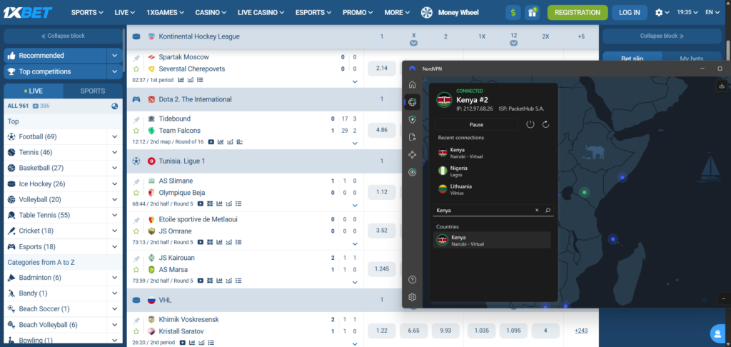 NordVPN servers in Kenya unblocked 1XBET