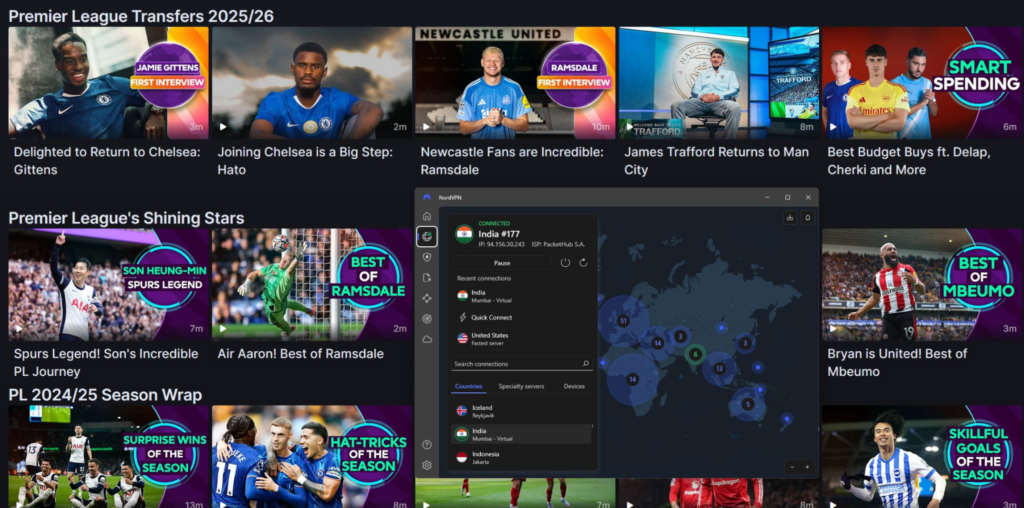 NordVPN connected to an Indian VPN server and unblocking Disney+ Hotstar