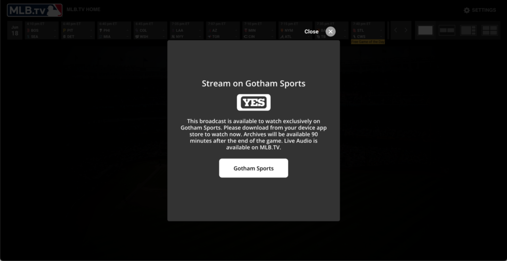MLB blackout message