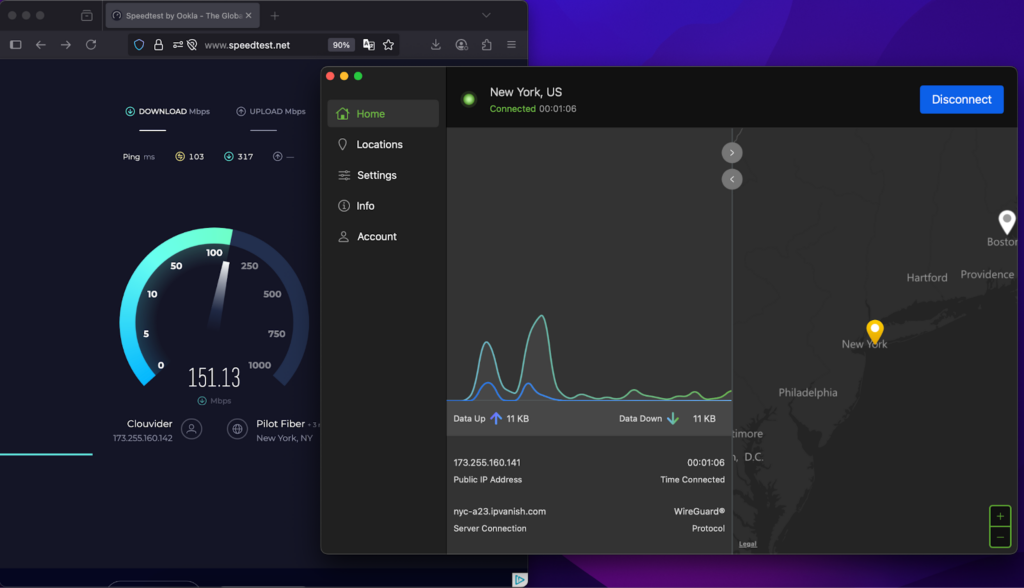 IPVanish speed test process