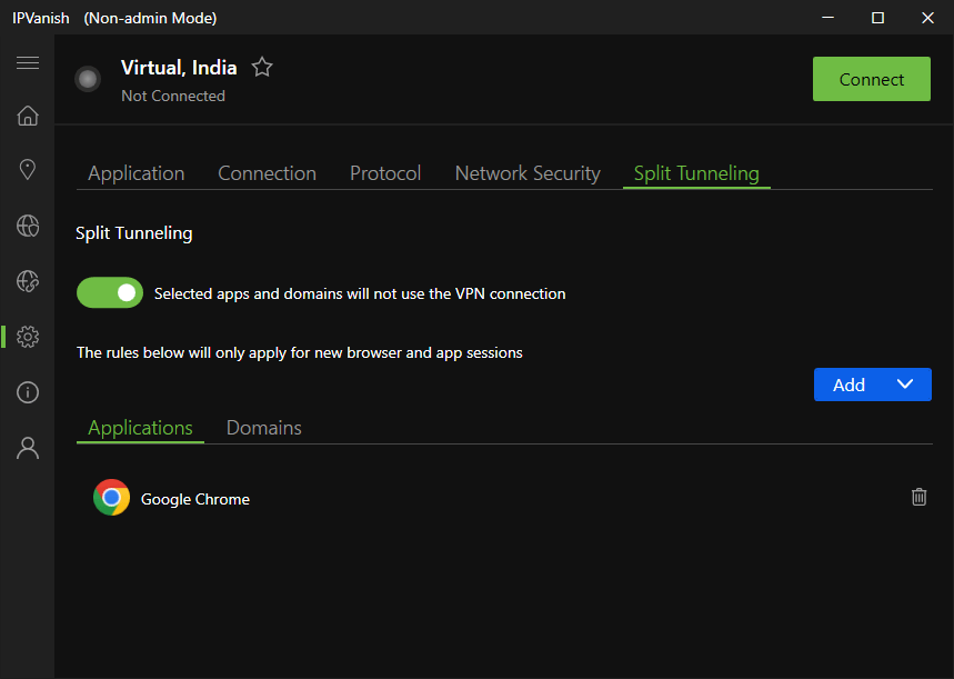 IPVanish Split Tunneling feature