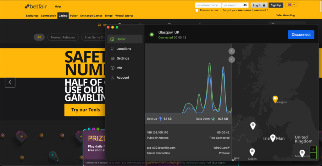 Unblocking Betfair with a UK VPN server and IPVanish