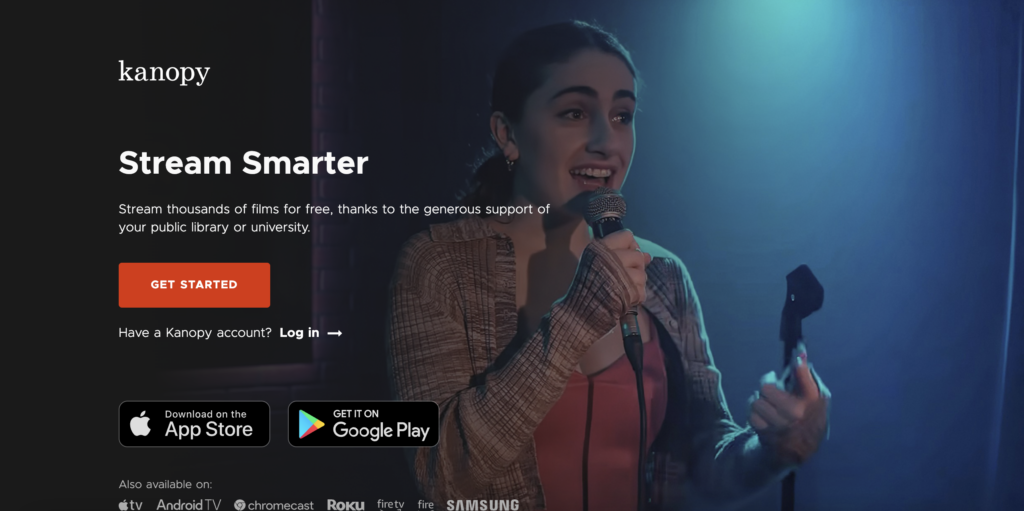 Screenshot of the Kanopy homepage