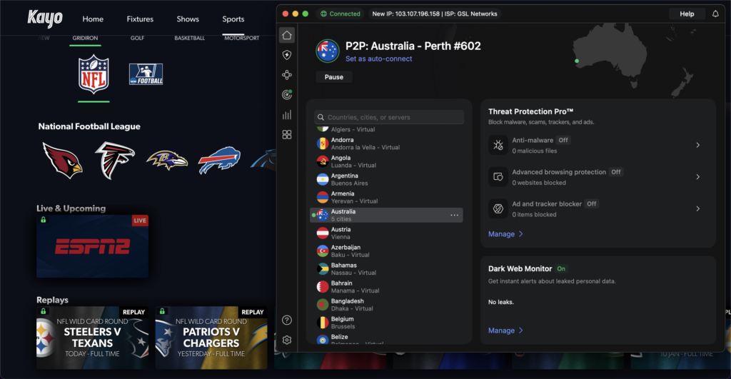 Kayo unblock with NordVPN Australian server