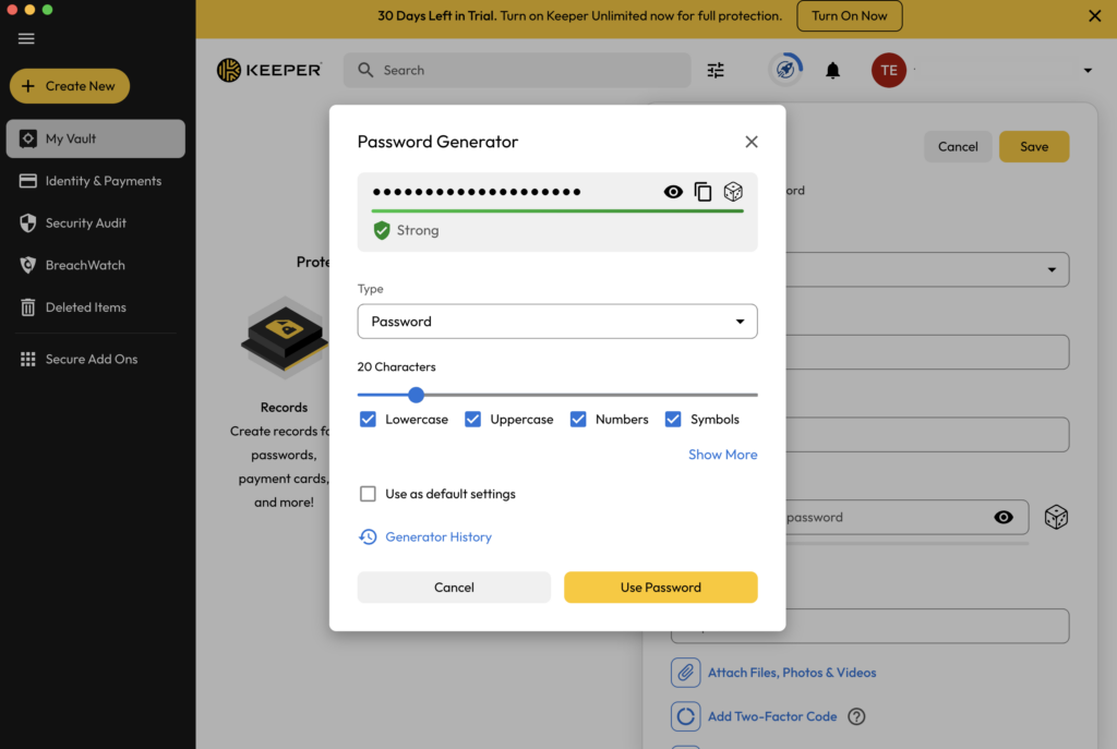 Keeper’s password generator