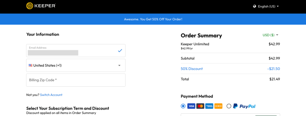 Keeper order summary