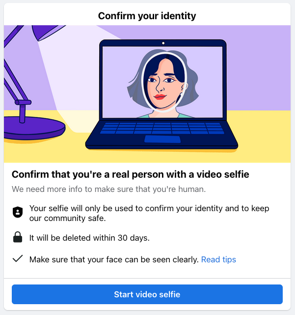 Confirm your identity on Meta platforms