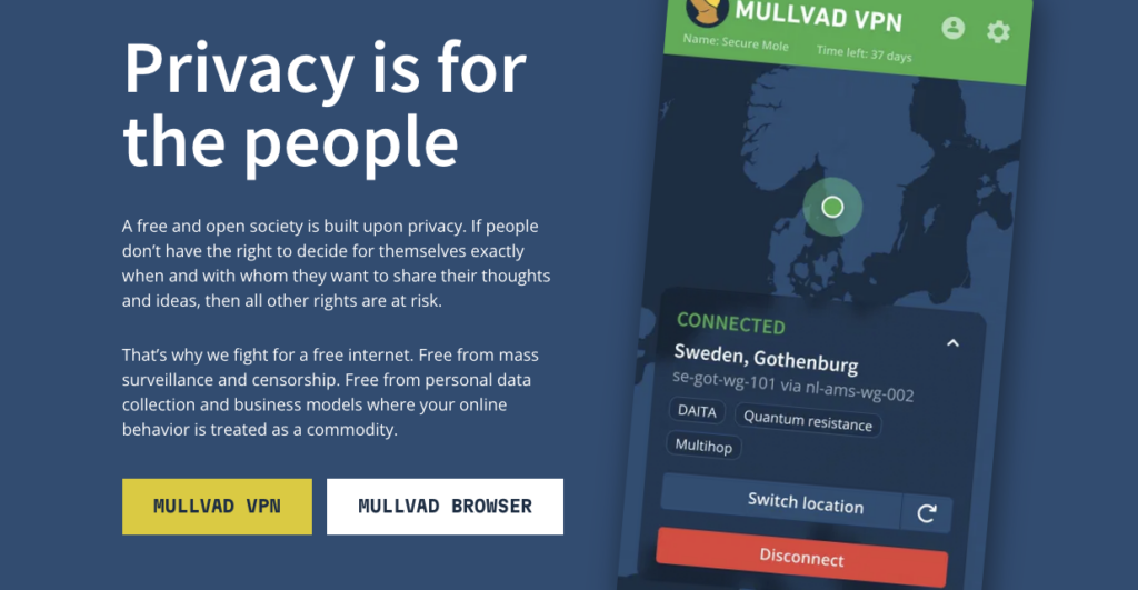 Mullvad homepage