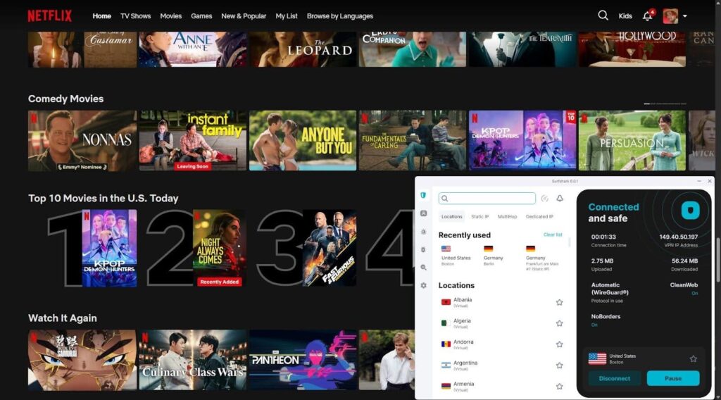 Netflix US unblocked with Surfshark