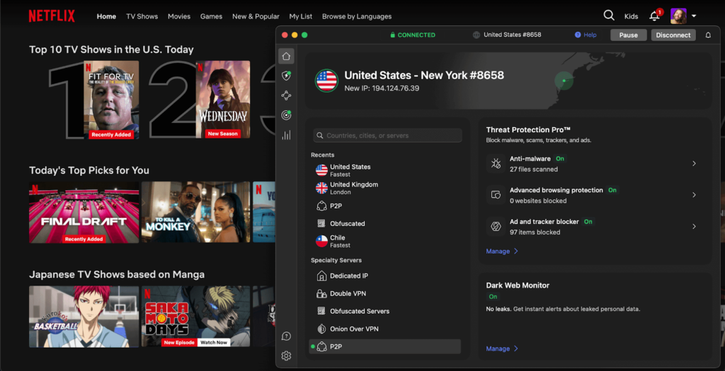 Netflix US unblocked with NordVPN