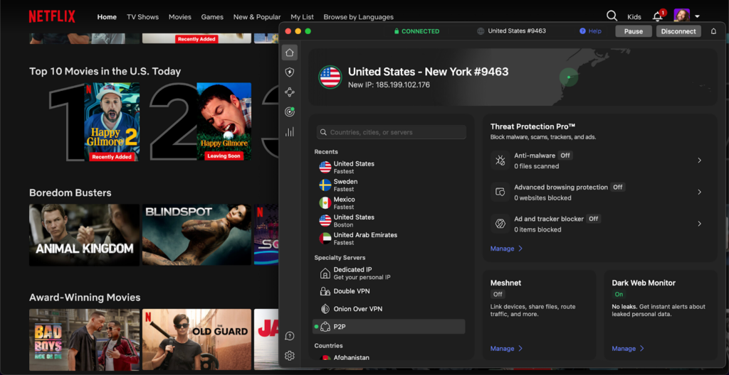 Netflix accessed with NordVPN
