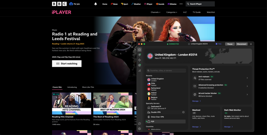 NordVPN unblocking Reading and Leeds Festival live stream on BBC iPlayer