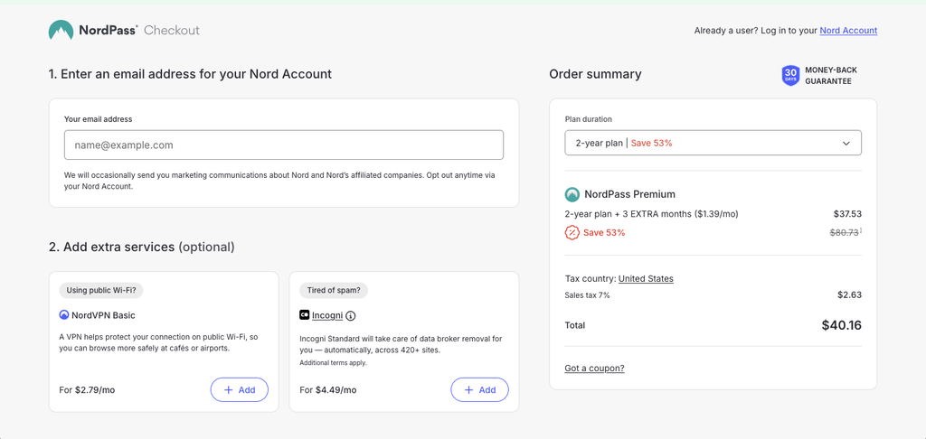 NordPass Black Friday checkout