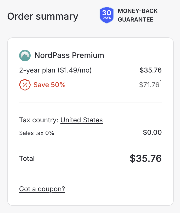 NordPass checkout page